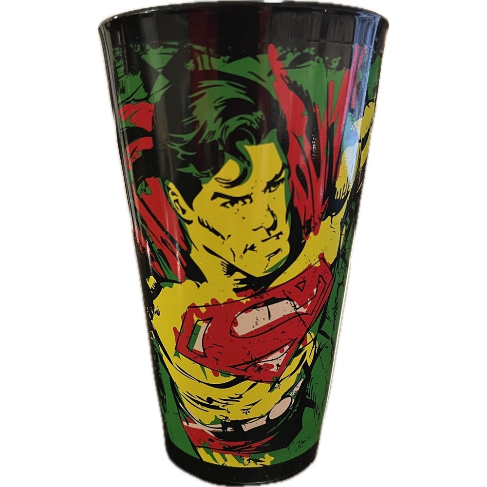 DC Comics Superman Toonlabsink 16oz Black Drinking Glass 6" tall